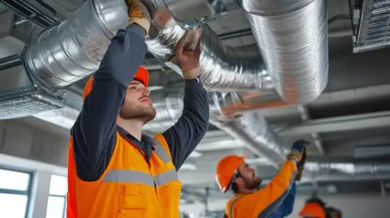 construction-worker-installing-large-ventilation-pipes-in-a-building-photo
